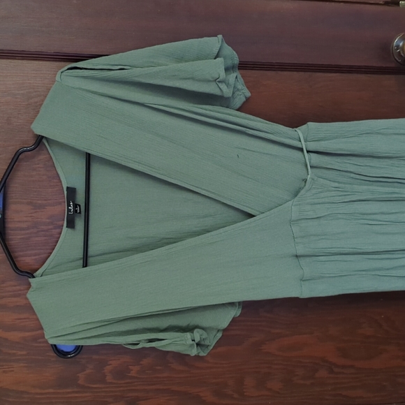 Lulus Light Sage Green Full Length Occasion Event Evening Wrap Maxi Dress SZ L - Picture 2 of 9